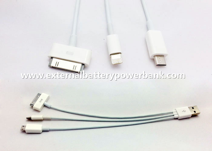 Branco 3 em 1 USB redondo que carrega o cabo com o conector de Micro/4G/8Pin
