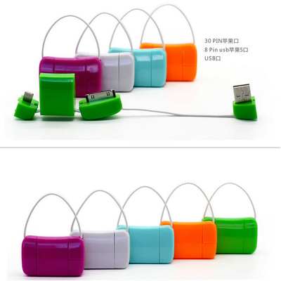 Conjunto relativo à promoção do smartphone do cabo de transferência de dados de 8pin micro USB com estilo bonito do saco