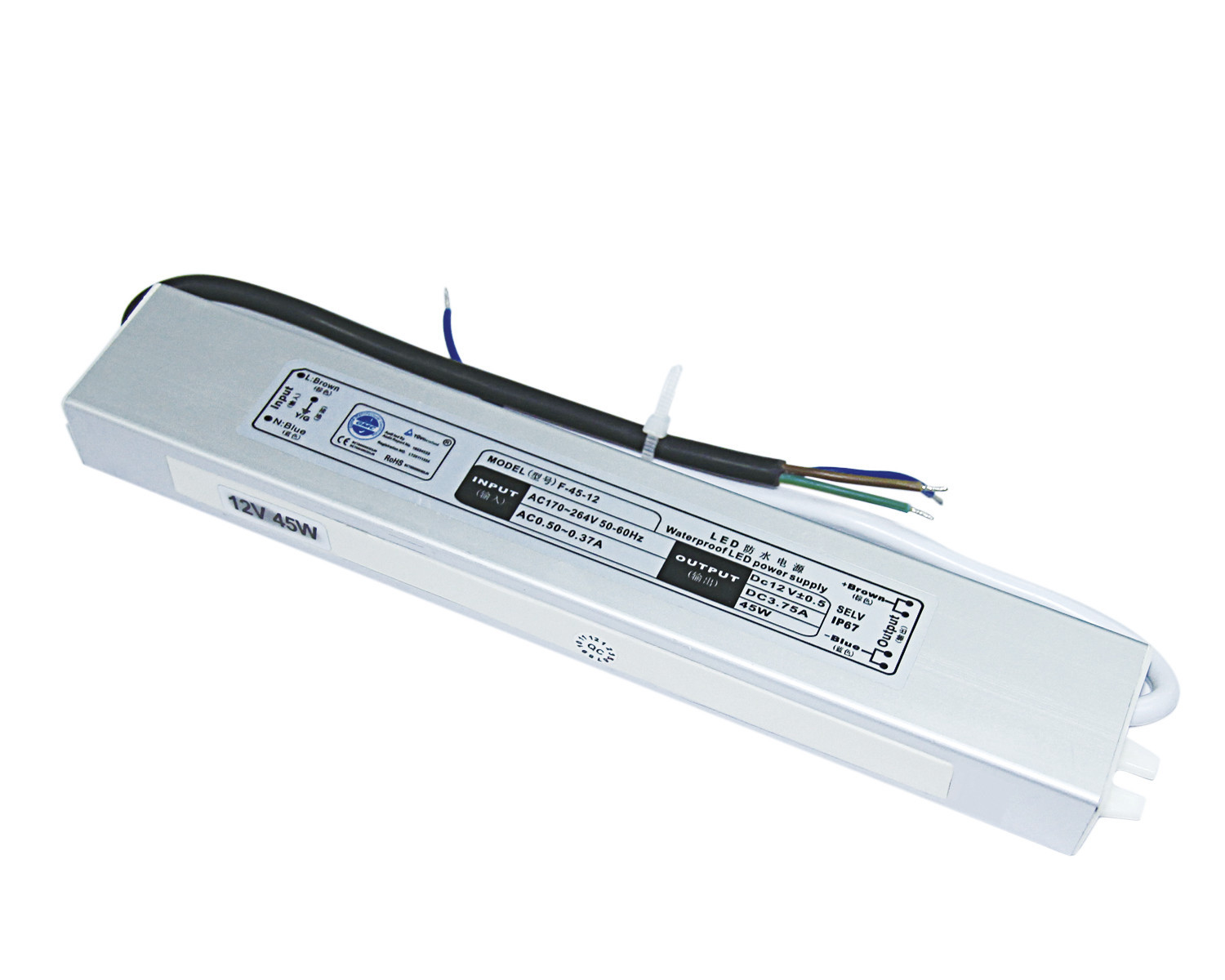 45W 3.75A Waterproof C.C. 12V do motorista do diodo emissor de luz - 24V, fonte de alimentação conduzida impermeável