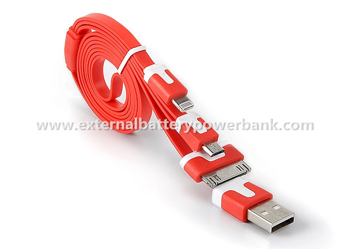 3 em 1 cabo liso de transferência de dados de USB do macarronete para o iPhone 4G/4S 5G/5S/Samsung